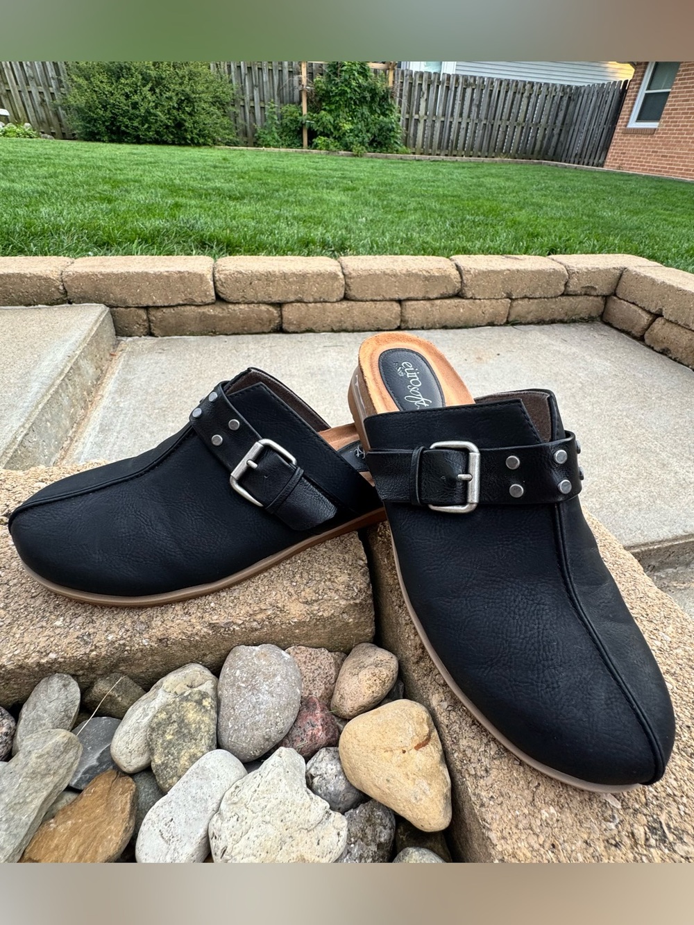 EuroSoft by Sofft Loretta Black Buckle Mule Clogs Size 11